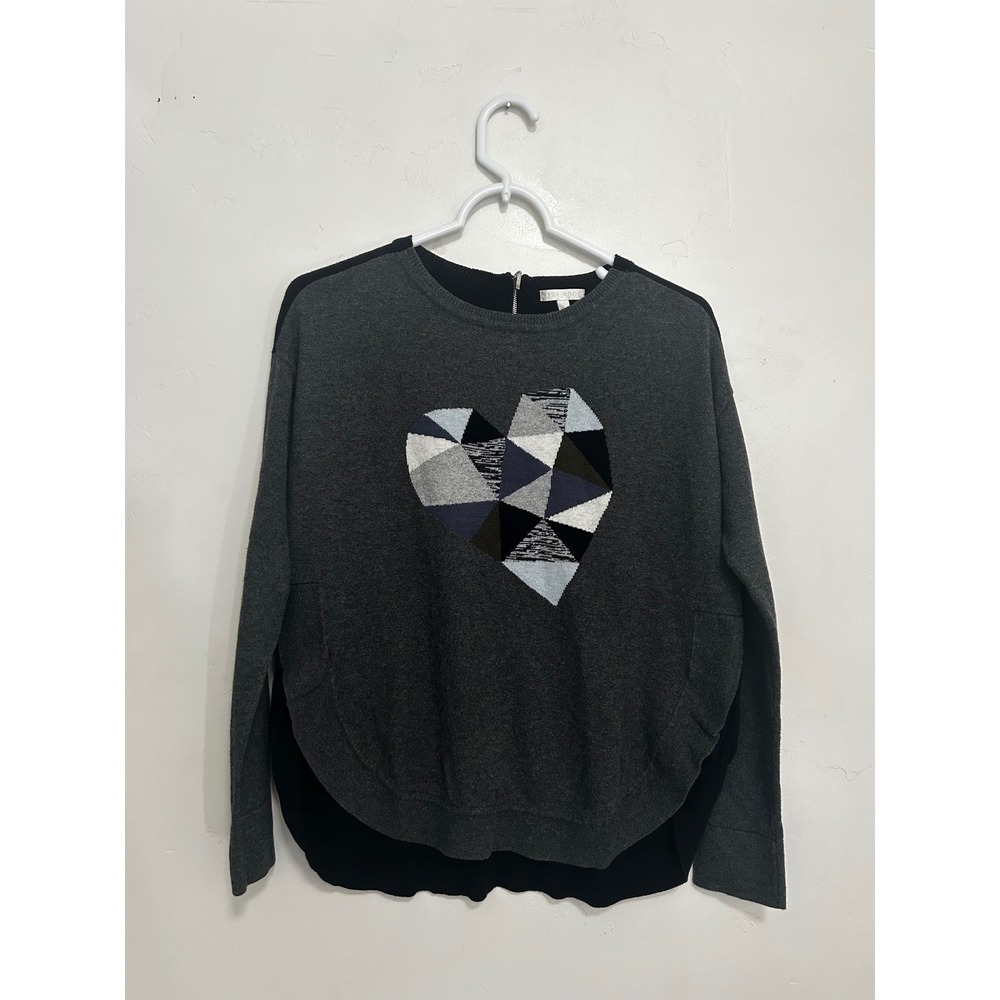 Lisa Todd Womens Cotton Cashmere Geometric Heart Colorblock Back Zip Sweater S
